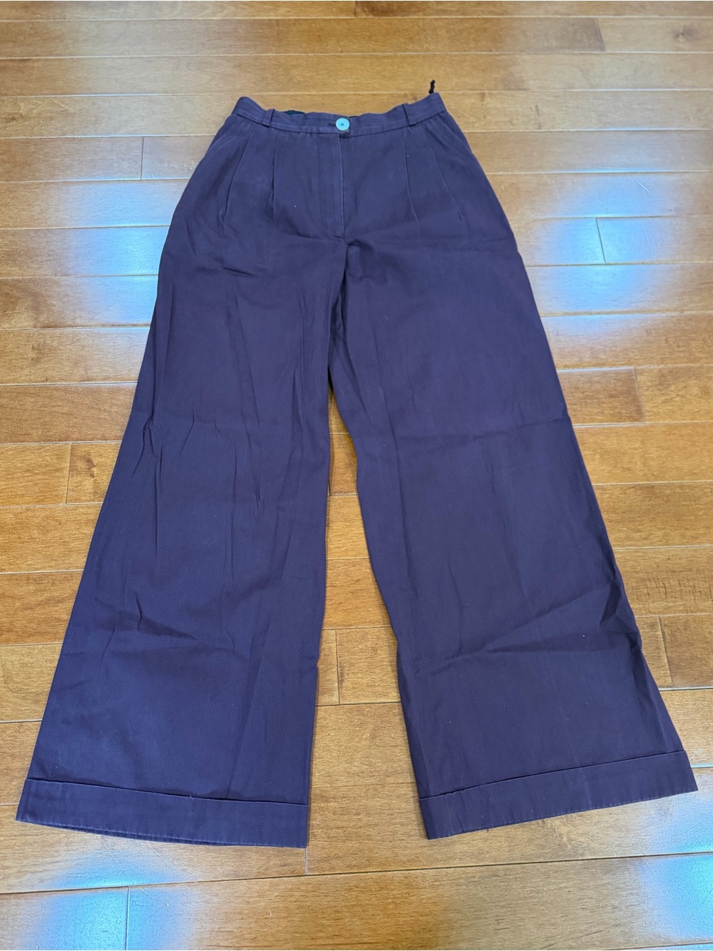 Vintage Chanel Burgundy Purple 100% Cotton Wide Leg High Waist Pants Sz. 38 (6)
